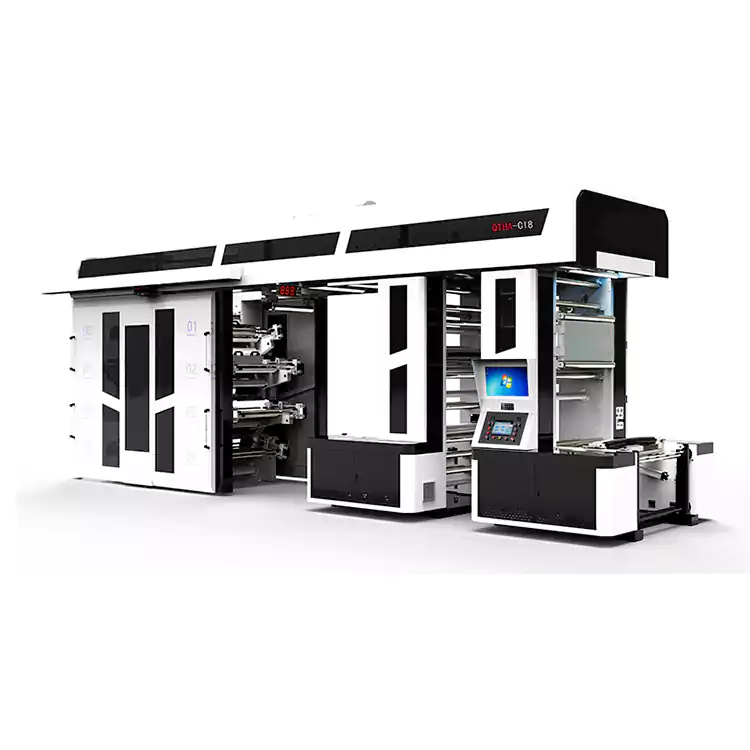 8 நிறங்கள் அதிவேக அரை-சர்வோ டிரைவ் சென்ட்ரல் இம்ப்ரெஷன் ஃப்ளெக்ஸோகிராஃபிக் பிரிண்டிங் மெஷின்